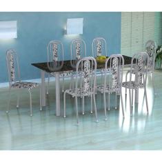 Imagem de Conjunto De Mesa Cordoba Com 8 Cadeiras Granada  Prata E  Floral