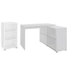 Imagem de Mesa Escrivaninha Em L Link E Estante Livreiro 45X81cm Lean A06 Branco - Mpozenato