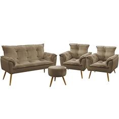 Imagem de Kit Poltrona Namoradeira e 2 Poltronas Decorativas Almofadadas Beta Puff Solar Sued Capuccino Aradecor