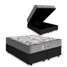 Imagem de Cama Box Baú King 193 Bipartido Tecido Sintético Preto Com Colchão de Molas Ensacadas Evolution - Probel