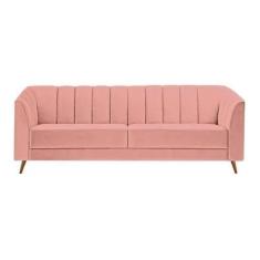 Imagem de Sofá Suede Camel Luxo Chesterfield 3 Lugares Suede Rosa - Novo Encanto