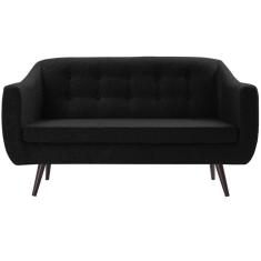 Imagem de Sofá 2 Lugares Retrô Mimo Botonê Daf Móveis 135 cm Madeira Eucalipto Linho Preto Base Madeira Tauari