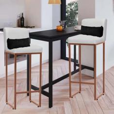Imagem de Kit 02 Banqueta Alta com Encosto Lucca Industrial Cozinha Balcão Ferro Bronze Sintético Branco e Almofada Cinza - Ahazzo Móveis