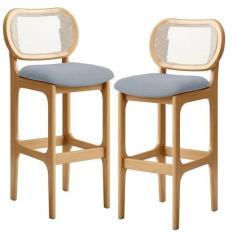 Imagem de Kit 02 Banquetas Altas Para Cozinha Bancada Sala Tela Betta Fixa L02 Suede Cinza - Lyam