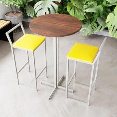 Imagem de Conjunto Mesa Alta Bar Bistr  Redonda Imbuia 2 Banquetas Conf