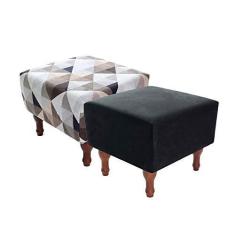 Imagem de Kit com 2 Puff Banqueta 40x40cm Quadrado Decorativo Pés Madeira BF Colchões