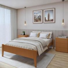 Imagem de Cama Queen 160cm Turca Slim em Madeira Maciça Amêndoa Mel
