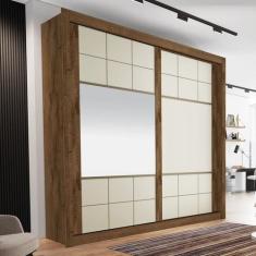 Imagem de Guarda Roupa Casal Com Espelho 2 Portas 4 Gavetas - Merida-Braúna/Off