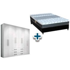 Imagem de Cama Box Casal + Colchão Class Castor + Guarda Roupa Master 8.6 Branco
