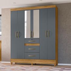 Imagem de Roupeiro 6 Portas Uyuni Com Espelho Freijó Cinza