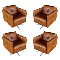 Imagem de Kit 4 Poltronas Giratória para Sala de Estar Astana Couro Marrom - Gran Belo