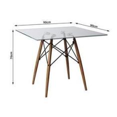 Imagem de Mesa De Jantar Eames Eiffel Quadrado Tampo De Vidro 110cm
