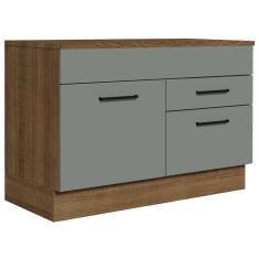 Imagem de Balcão Gabinete de Pia 120 x 60 cm 1 Porta 2 Gavetas Rustic/Cinza (Com Tampo) Agata Madesa