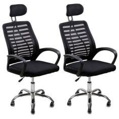 Imagem de Kit 2 Cadeiras Escritório Diretor Tela Mesh Encosto De Cabeça - Oficia