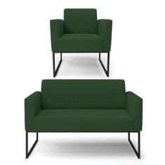 Imagem de Sofá Namoradeira com Poltrona Base Industrial Preto Marisa Veludo D03 - D'Rossi