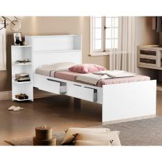 Imagem de cama solteiro com bau duas gavetas cama auxiliar cor branca