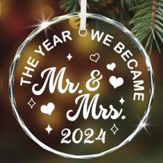 Imagem de para casais 2024, feliz para noiva, enfeite de casamento de vidro, o ano se torna senhor e senhora, presentes de casamento para recém-casados, enfeites de