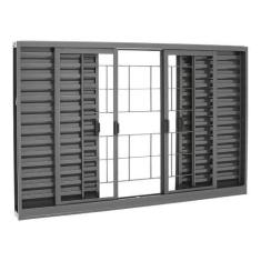 Imagem de Janela Veneziana Grade Quadriculada em Aço 120 x 200 x 12 cm 6 Folhas 