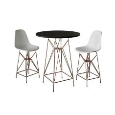 Imagem de Jogo Mesa Bistrô Eames Preta 60Cm 2 Banquetas Branca Base Ferro Cobre - Cor: Preto