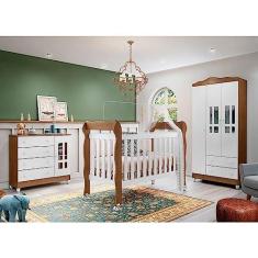 Imagem de Quarto de Bebê Ariel Completo Berço 3 em 1 Lila Guarda Roupa 3 Portas Cômoda Infantil com Porta Lila Amadeirado Carolina Baby