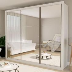Imagem de Guarda-Roupa Casal Ravena 3 Portas De Correr Espelhada Branco - Minast