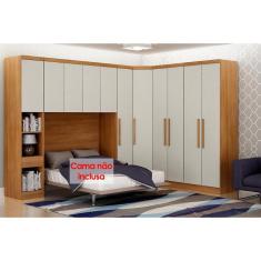 Imagem de Modulado de Quarto Rizon 6 Peças (1 Armário Ponte + 1 Closet + 3 Guarda Roupas + 1 Complemento) QC213 Freijo Cumaru c/ Fendi - Novo Horizonte