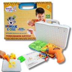 Imagem de Brinquedo Educativo de Montagem Criativo Maleta com 106 Peças e Parafusadeira a Pilha, Desenvolvimento Infantil Kit de Cosntrução Parafusos Porcas Quebra Cabeça