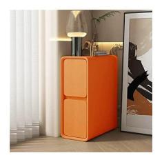 Imagem de Mesa de cabeceira de couro artificial laranja ultra estreita, mesa de cabeceira de madeira, mesa lateral, armário de cabeceira, design econômico de espaço para sala de estar, quarto, escritório,