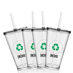 Imagem de 4 Copos com Tampa e Canudo Eco Reuse um Copo KrystalON