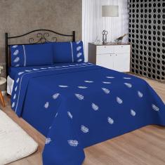 Imagem de Jogo de Lençol Realeza Micropercal Bordado King 04 Peças - Azul Royal