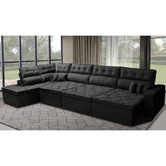 Imagem de Sofá de Canto 4,80x2,36m Retrátil e Reclinável com Molas Cama Inbox Platinum Esquerdo Suede Preto