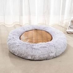 Imagem de Cama de gato donut, camas de cachorro de pelúcia falsa para cães médios e pequenos - travesseiro redondo interno auto-aquecimento aconchego cama de gato lavável diâmetro 40 cm