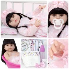 Imagem de Boneca Bebê Tipo Reborn Laura Morena Realista Pode Dar Banho - Cegonha
