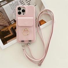 Imagem de Carteira com Alça de Pescoço Transversal Estojo de Telefone para iPhone 14 13 12 11 Pro Max Mini X XS XR 7 8 Plus Capa de Couro, Rosa, Para iPhone 14Pro Max
