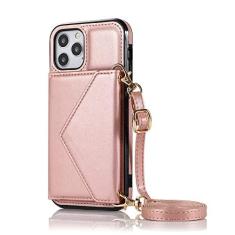 Imagem de Capa de telefone para iphone 13 mini capa de couro para iphone 12 pro max cartão moda cordão capa protetora para iphone 7 plus 8 6 se2020 xr x, ouro rosa, para iphone 11pro max