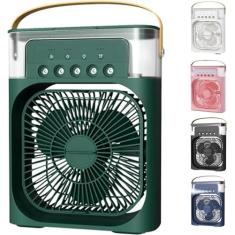 Imagem de Ventilador Portátil 3 Em 1 Mini Ar Condicionado Umidificador E Climatizador Com LED Tanque De Água De 600ml 3 Velocidades De Vento E Pulverizador de 5 Furos 4 Cores Disponíveis (VERDE)