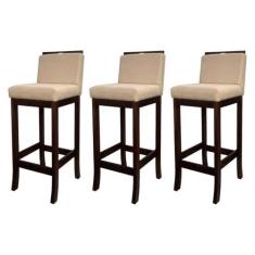 Imagem de Kit 3 Banquetas Média para Bancada Turim Madeira Capuccino Linho Bege CCS