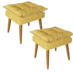 Imagem de Kit 02 Puff Puf Banqueta Opala Para Quarto Sala Recepção Suede Amarelo