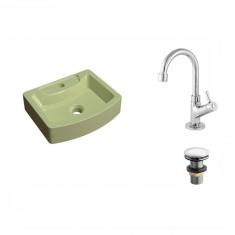 Imagem de Kit Cuba RT41 com Torneira 1198 Metal e Válvula Click 1 Polegada G Compace Verde Acqua