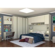 Imagem de Guarda Roupa Canto Casal Com Escrivaninha E Espelho Legno Crema Com Ka