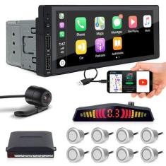 Imagem de Kit Multimídia 1 Din + Câmera Ré + Sensor 8 Pontos Prata Fiat Palio G5