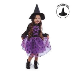 Imagem de Fantasia Halloween Infantil Menina Bruxa Feiticeira Com Chapeu - Fanta