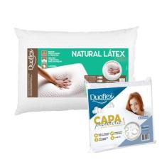 Imagem de Travesseiro Natural Látex Slim + Capa com Zíper Impermeável - Duoflex