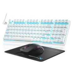 Imagem de Teclado e mouse mecânicos para jogos, teclado retroiluminado de LED de 98 teclas com tecla flutuante, mouse ergonômico RGB para jogos com combo de mouse pad, teclado com fio antifantasma completo para