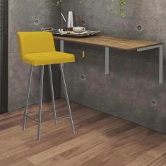 Imagem de Kit Mesa Suspensa de Parede Fixa mdf Caramelo + 1 Banqueta Lexi Ferro Cinza Sintético Amarelo - Ahazzo Móveis