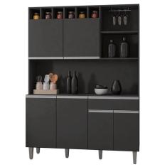 Imagem de Kit Cozinha Compacta 130cm Com 6 Portas 1 Gaveta Cinza