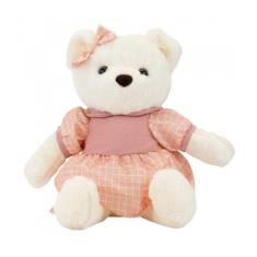 Imagem de Urso De Pelúcia Branco Com Vestido Rosa Quadriculado 40 Cm