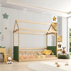 Imagem de Cama Montessoriano Casinha Garden com Grade Dupla Casatema Verde/Natural