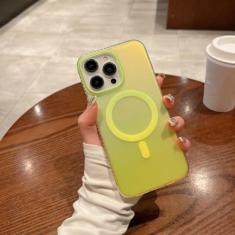 Imagem de Capa magnética de carga sem fio luxuosa Gradient Laser Aurora para iPhone 14 Plus 13 12 Pro Max 11 Neon Color Cover, verde amarelo, para iPhone 14 Plus