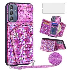 Imagem de Asuwish Capa de telefone para Samsung Galaxy A25 5G/A24 4G/M34/F34 capa carteira com protetor de tela e suporte para cartão de crédito acessórios de celular de couro brilhante A 25 25A 24A LTE